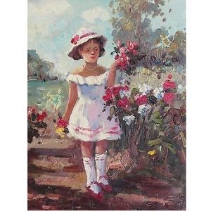 *Original* little flower girl oil hand painting